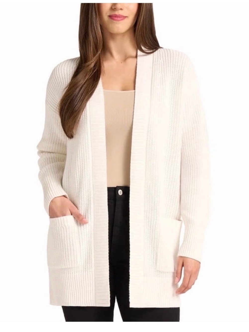 Max & Mia Open‑Front Cardigan NWT | Large Natural Soft Knit • Cozy Neutral Layer